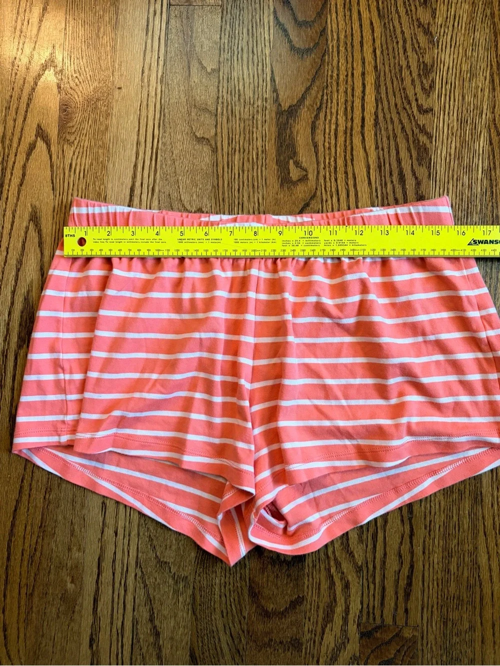 LAKE Pima Cotton Coral & White Striped Lounge Sleep Shorts Cozy - Large
